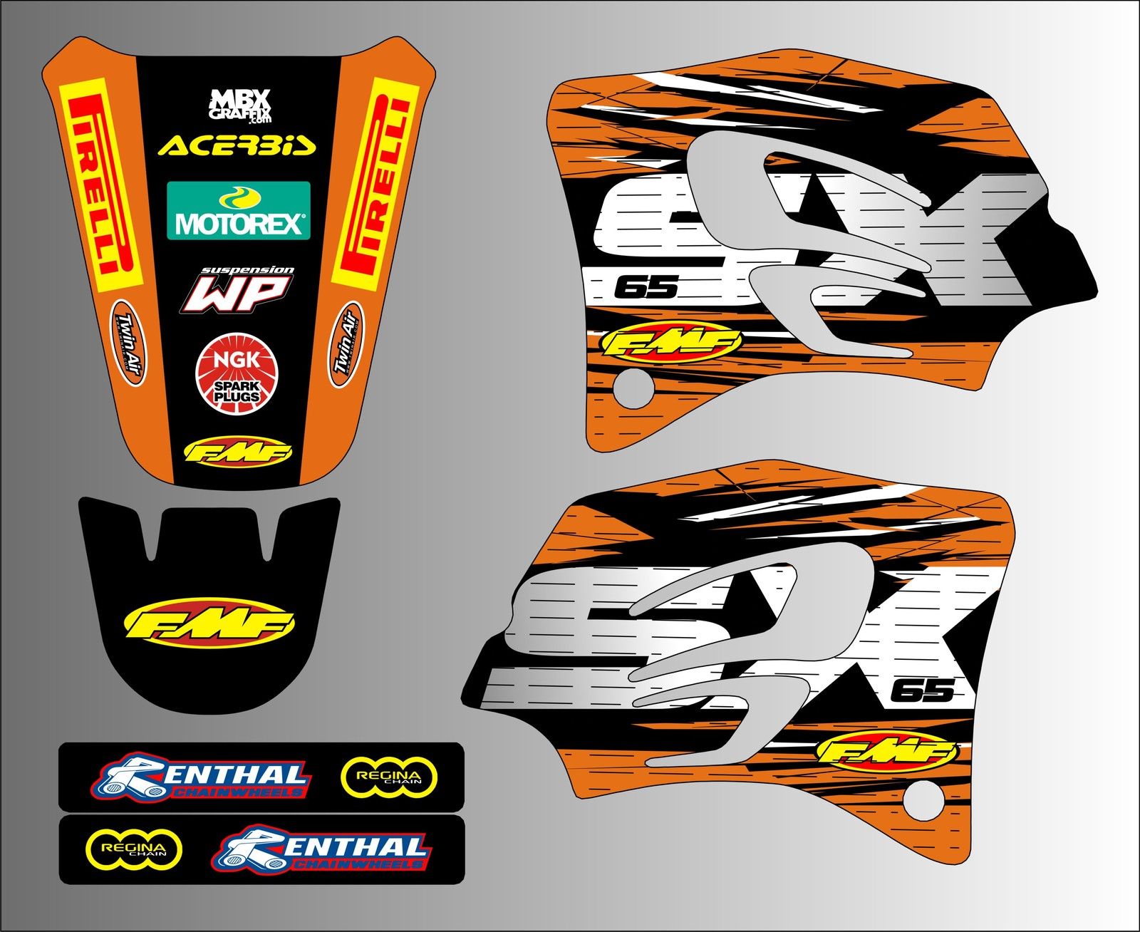 KTM 65 FMF Racing Graphics Kit 98-01 1998-2001 65sx sx Decal Sticker Kit
